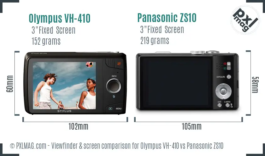 Olympus VH-410 vs Panasonic ZS10 Screen and Viewfinder comparison