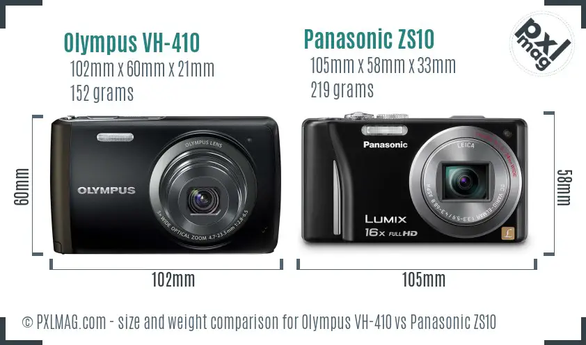 Olympus VH-410 vs Panasonic ZS10 size comparison