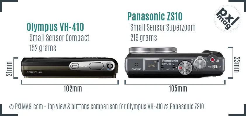 Olympus VH-410 vs Panasonic ZS10 top view buttons comparison