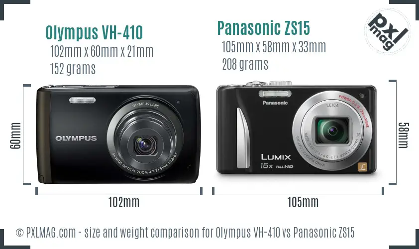 Olympus VH-410 vs Panasonic ZS15 size comparison