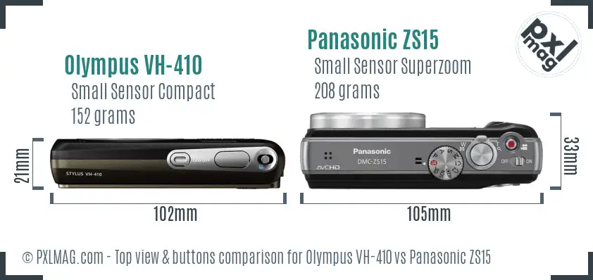 Olympus VH-410 vs Panasonic ZS15 top view buttons comparison