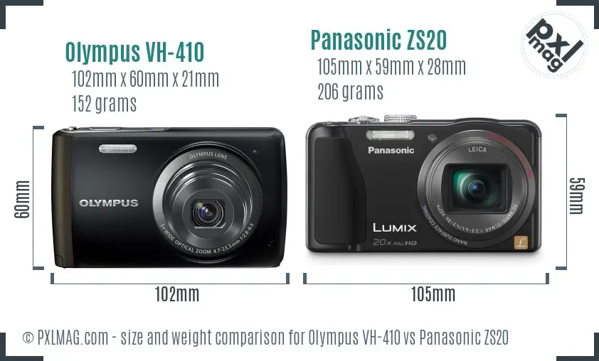 Olympus VH-410 vs Panasonic ZS20 size comparison