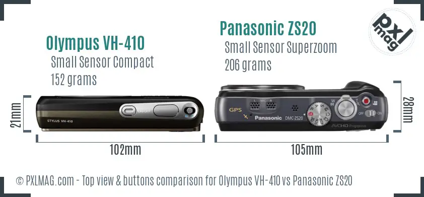 Olympus VH-410 vs Panasonic ZS20 top view buttons comparison
