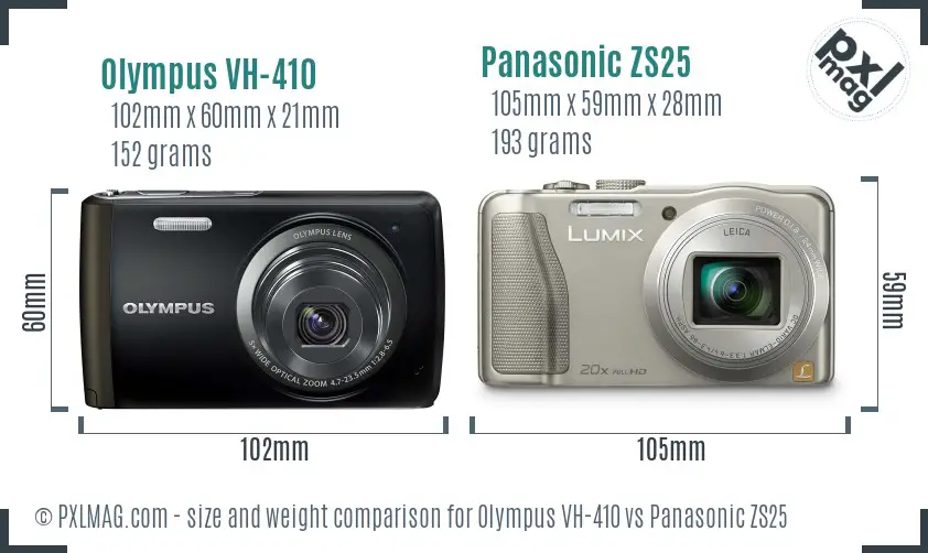 Olympus VH-410 vs Panasonic ZS25 size comparison