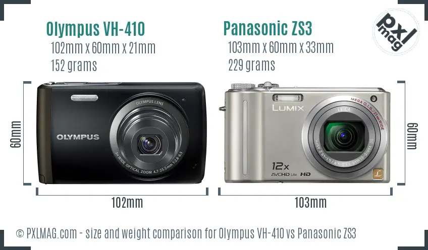 Olympus VH-410 vs Panasonic ZS3 size comparison