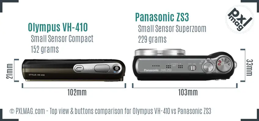 Olympus VH-410 vs Panasonic ZS3 top view buttons comparison