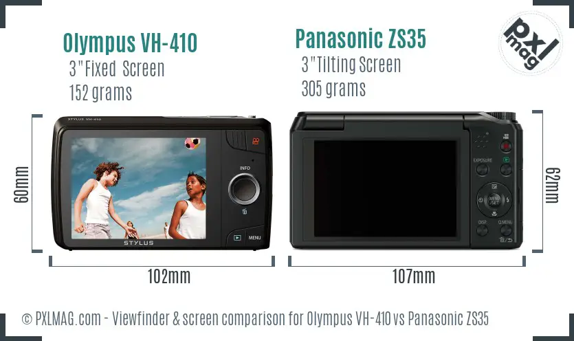 Olympus VH-410 vs Panasonic ZS35 Screen and Viewfinder comparison