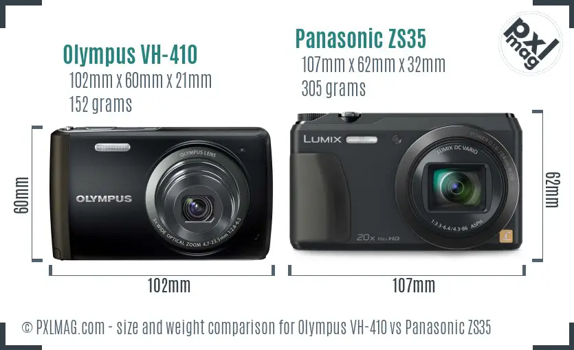 Olympus VH-410 vs Panasonic ZS35 size comparison