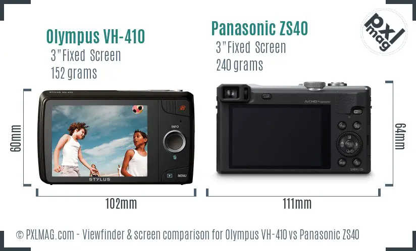 Olympus VH-410 vs Panasonic ZS40 Screen and Viewfinder comparison