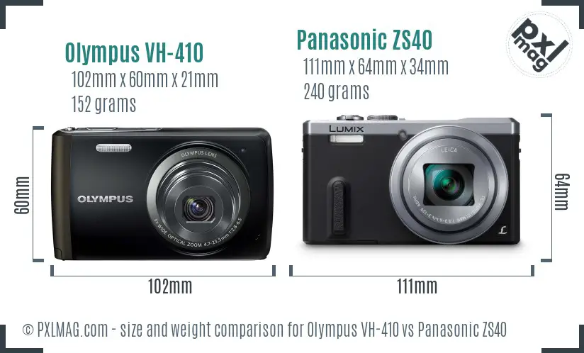 Olympus VH-410 vs Panasonic ZS40 size comparison