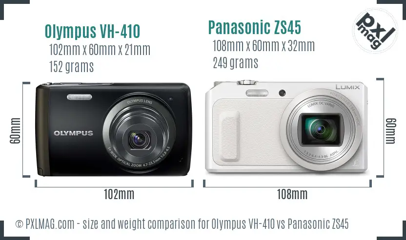 Olympus VH-410 vs Panasonic ZS45 size comparison