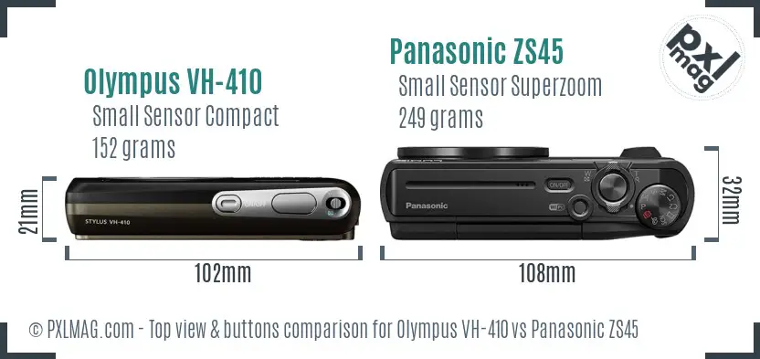 Olympus VH-410 vs Panasonic ZS45 top view buttons comparison