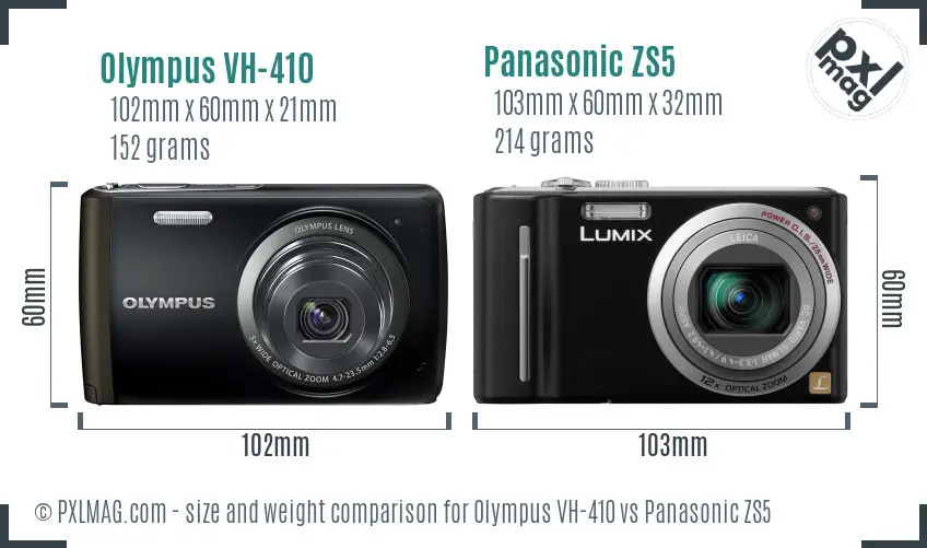 Olympus VH-410 vs Panasonic ZS5 size comparison