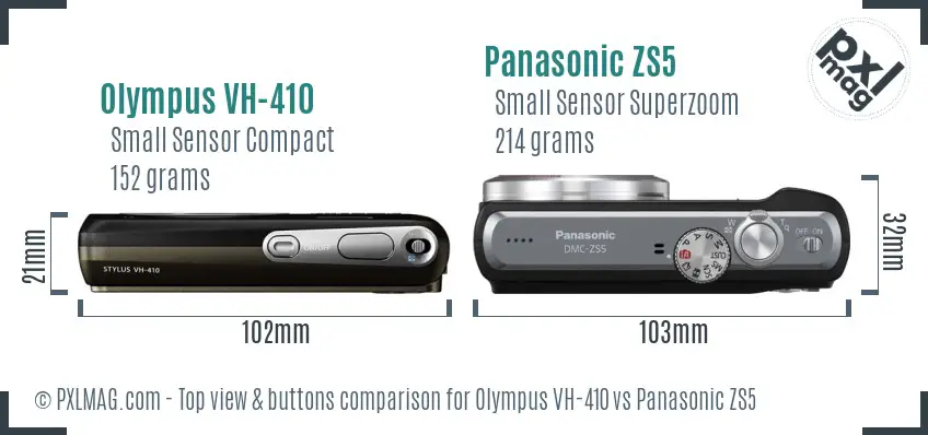 Olympus VH-410 vs Panasonic ZS5 top view buttons comparison