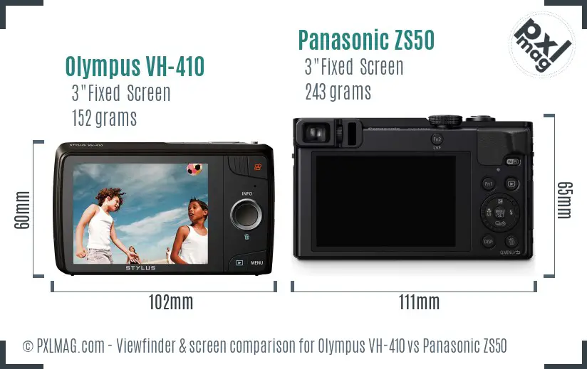Olympus VH-410 vs Panasonic ZS50 Screen and Viewfinder comparison