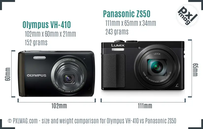 Olympus VH-410 vs Panasonic ZS50 size comparison