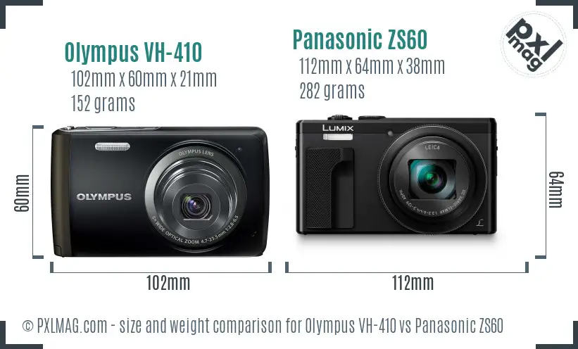 Olympus VH-410 vs Panasonic ZS60 size comparison
