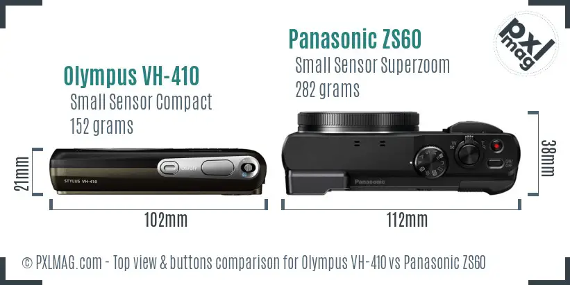 Olympus VH-410 vs Panasonic ZS60 top view buttons comparison