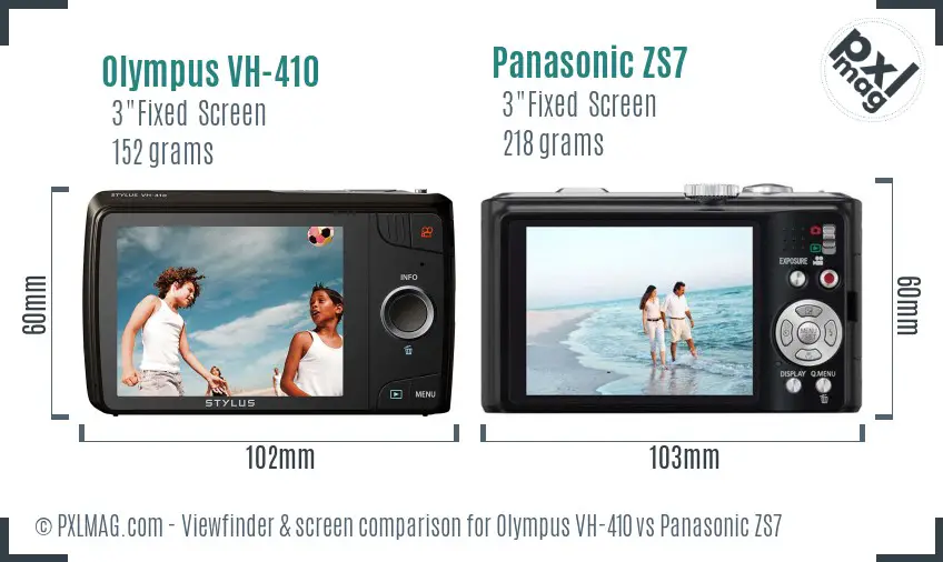 Olympus VH-410 vs Panasonic ZS7 Screen and Viewfinder comparison