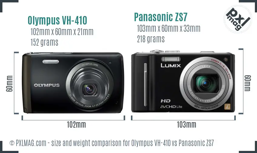 Olympus VH-410 vs Panasonic ZS7 size comparison