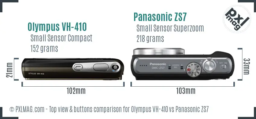 Olympus VH-410 vs Panasonic ZS7 top view buttons comparison