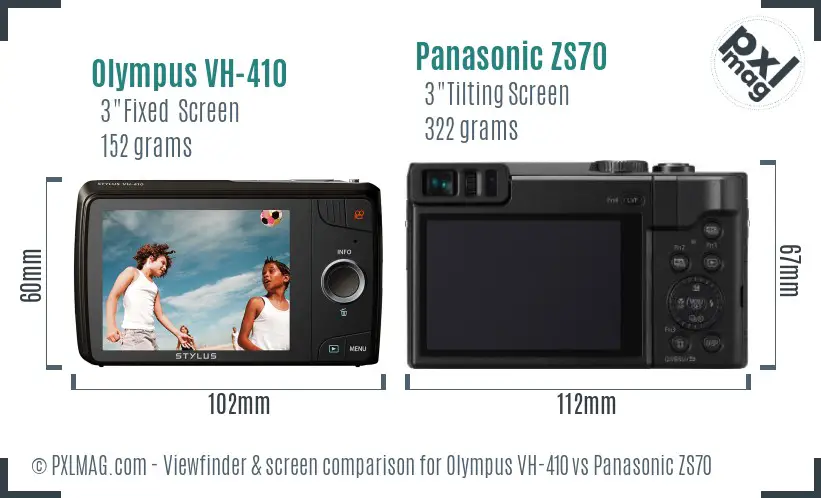 Olympus VH-410 vs Panasonic ZS70 Screen and Viewfinder comparison