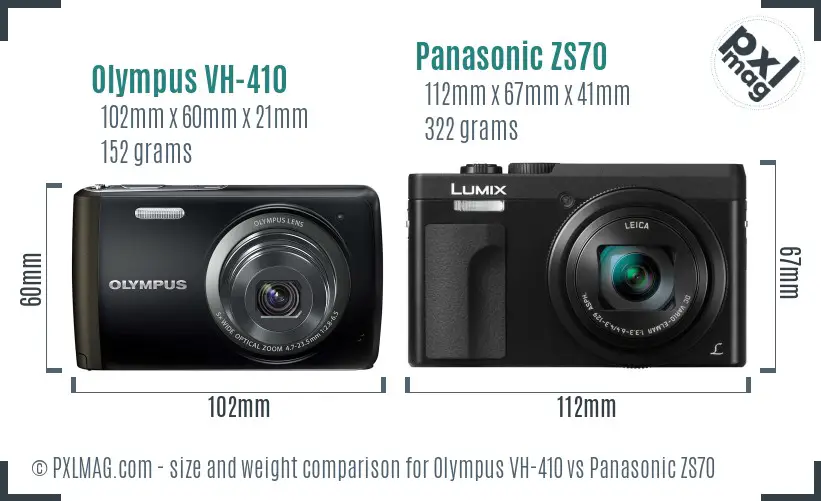 Olympus VH-410 vs Panasonic ZS70 size comparison
