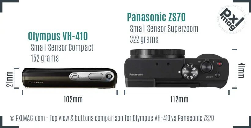 Olympus VH-410 vs Panasonic ZS70 top view buttons comparison