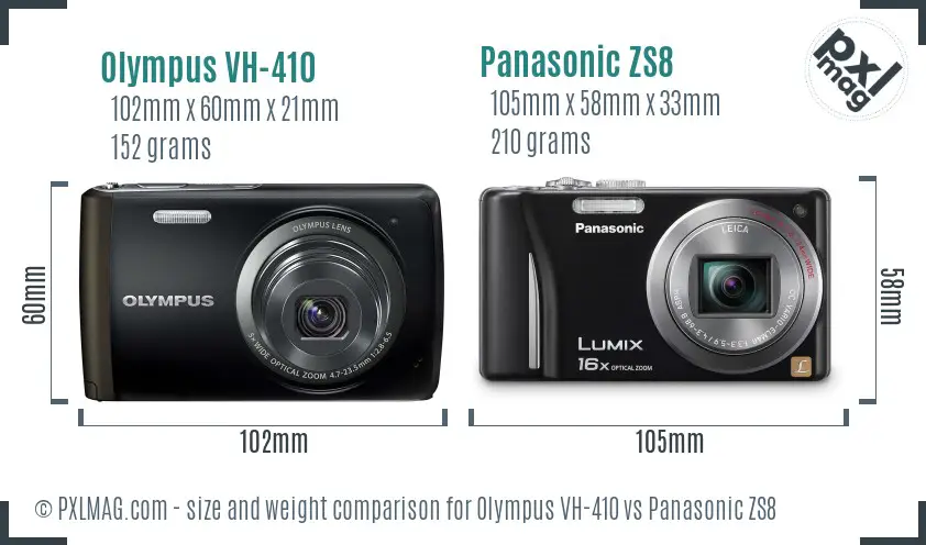 Olympus VH-410 vs Panasonic ZS8 size comparison