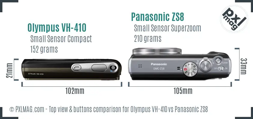 Olympus VH-410 vs Panasonic ZS8 top view buttons comparison