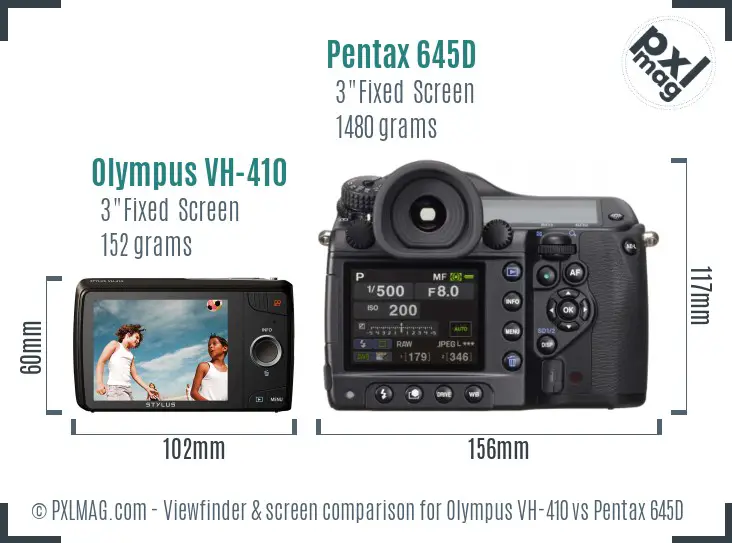 Olympus VH-410 vs Pentax 645D Screen and Viewfinder comparison