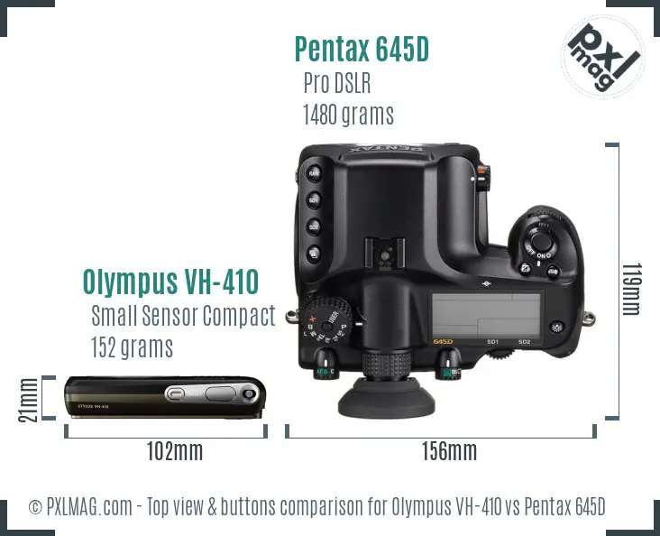 Olympus VH-410 vs Pentax 645D top view buttons comparison