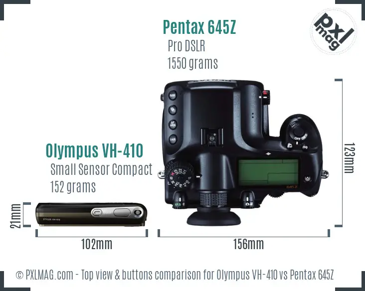 Olympus VH-410 vs Pentax 645Z top view buttons comparison