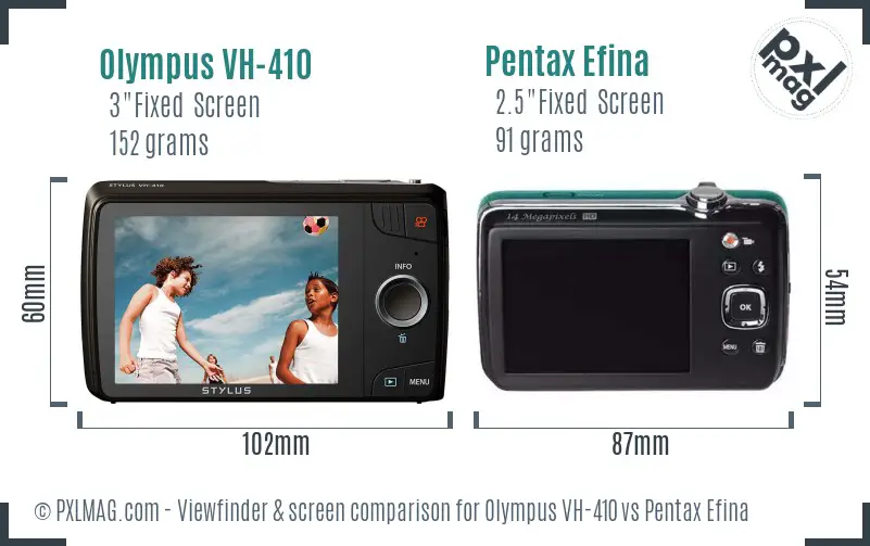 Olympus VH-410 vs Pentax Efina Screen and Viewfinder comparison