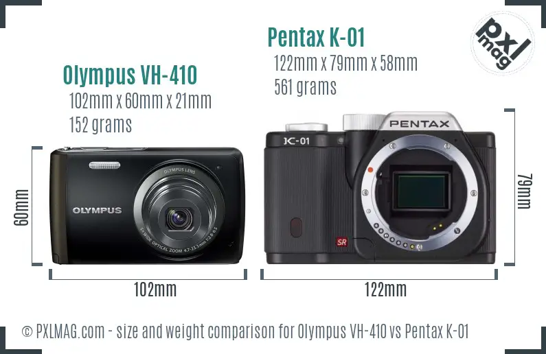 Olympus VH-410 vs Pentax K-01 size comparison