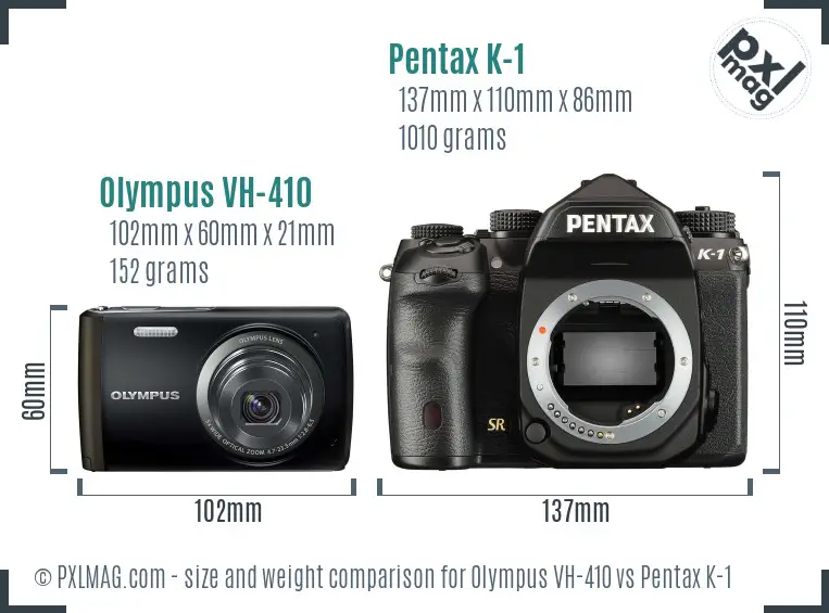 Olympus VH-410 vs Pentax K-1 size comparison