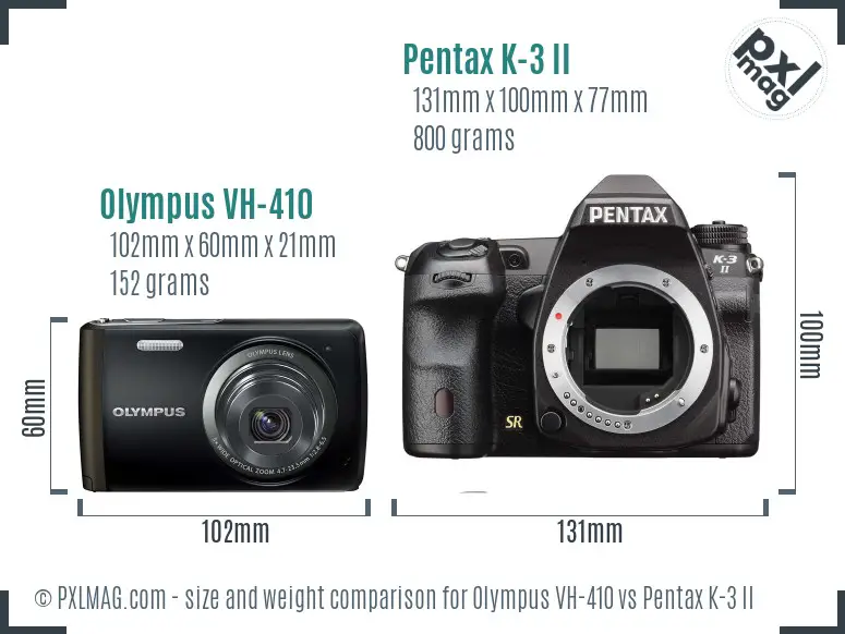 Olympus VH-410 vs Pentax K-3 II size comparison