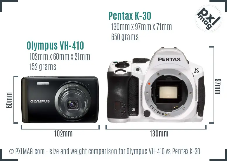 Olympus VH-410 vs Pentax K-30 size comparison