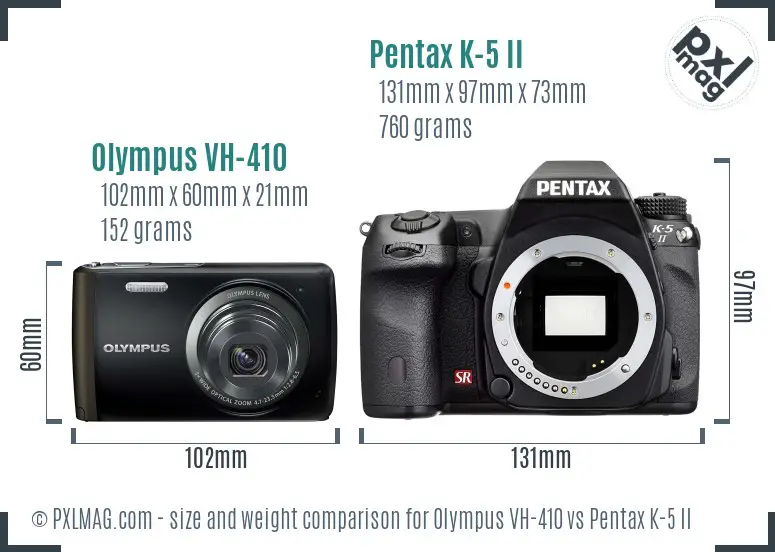 Olympus VH-410 vs Pentax K-5 II size comparison