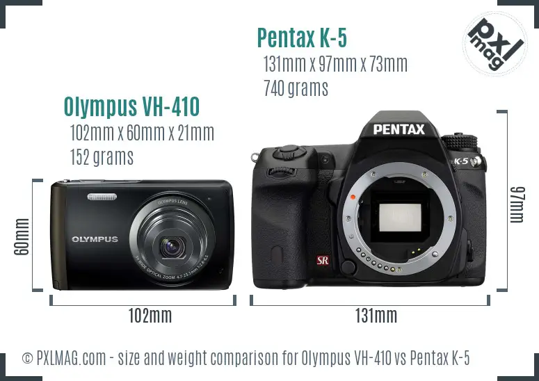 Olympus VH-410 vs Pentax K-5 size comparison
