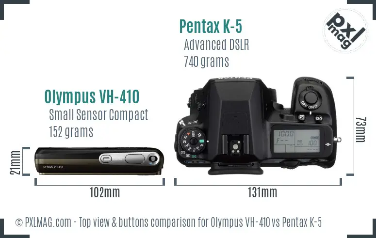 Olympus VH-410 vs Pentax K-5 top view buttons comparison