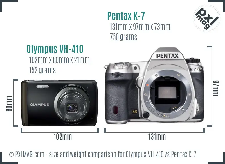 Olympus VH-410 vs Pentax K-7 size comparison