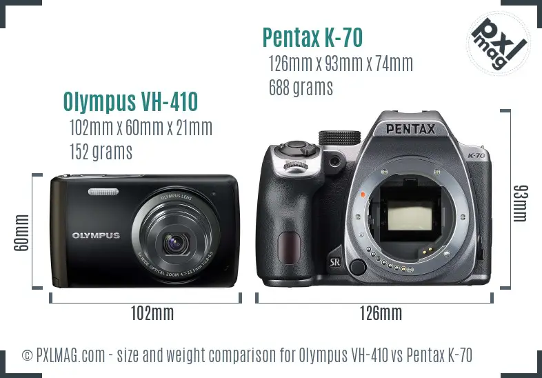 Olympus VH-410 vs Pentax K-70 size comparison