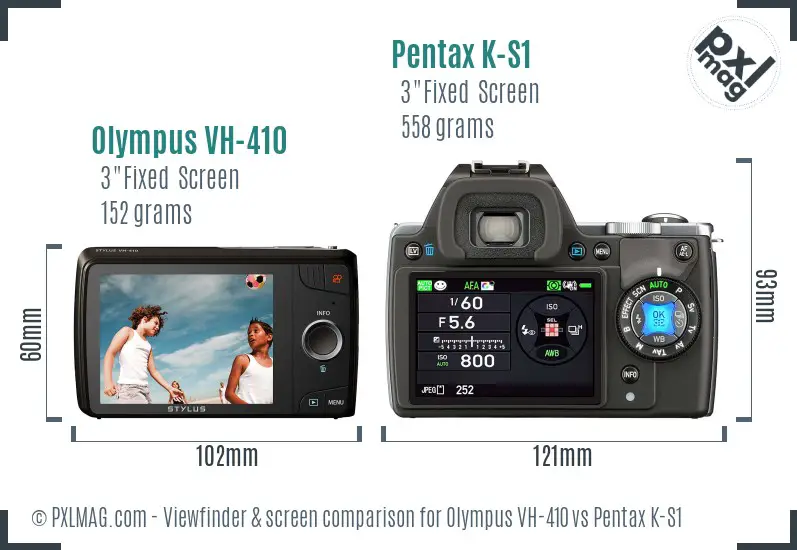 Olympus VH-410 vs Pentax K-S1 Screen and Viewfinder comparison