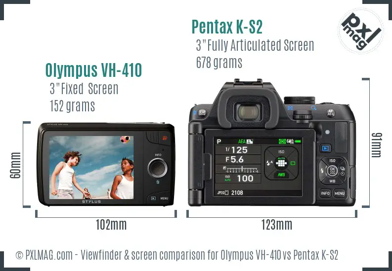 Olympus VH-410 vs Pentax K-S2 Screen and Viewfinder comparison