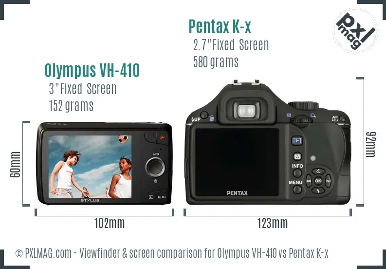 Olympus VH-410 vs Pentax K-x Screen and Viewfinder comparison