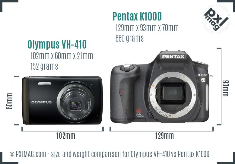 Olympus VH-410 vs Pentax K100D size comparison