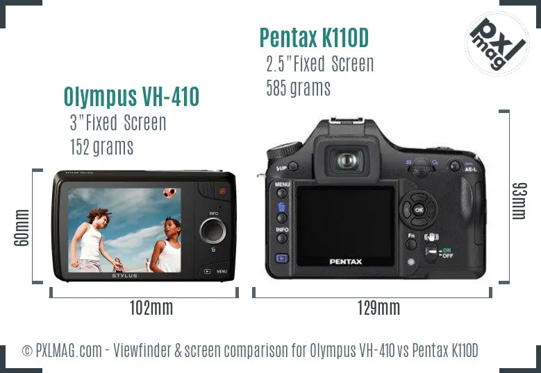 Olympus VH-410 and Pentax K110D LCD Screen and Interface Comparison