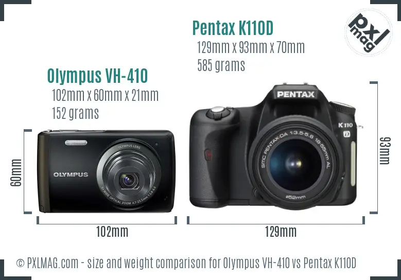 Olympus VH-410 and Pentax K110D Physical Size Comparison