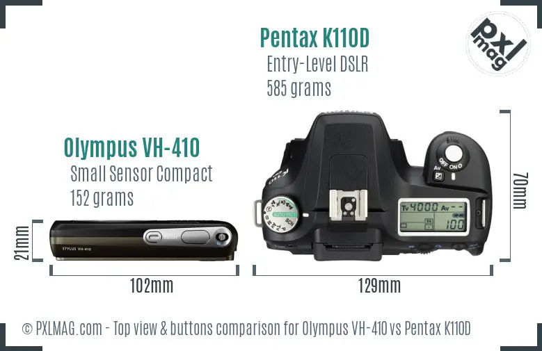 Olympus VH-410 and Pentax K110D Top View Design and Control Layout